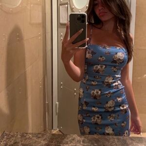 Aritizia (Sunday Best): Mini Bodycon Blue Floral Dress